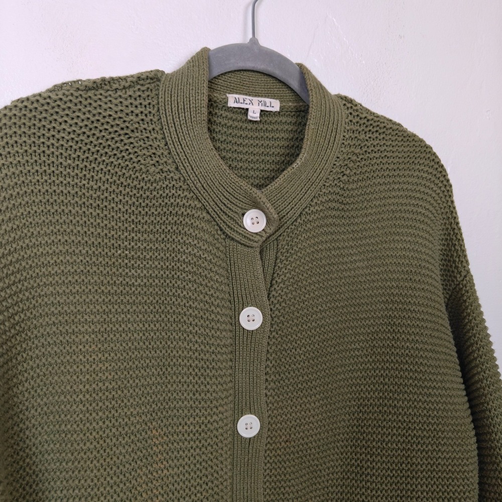 Alex Mill Nico Chunky Cardigan Womens Large Faded Olive Green Sweater FLAWED - Picture 3 of 9